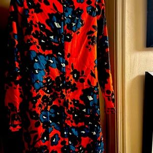 Long sleeve midi women’s dress (S) vivid floral print peekaboo slit bust-line